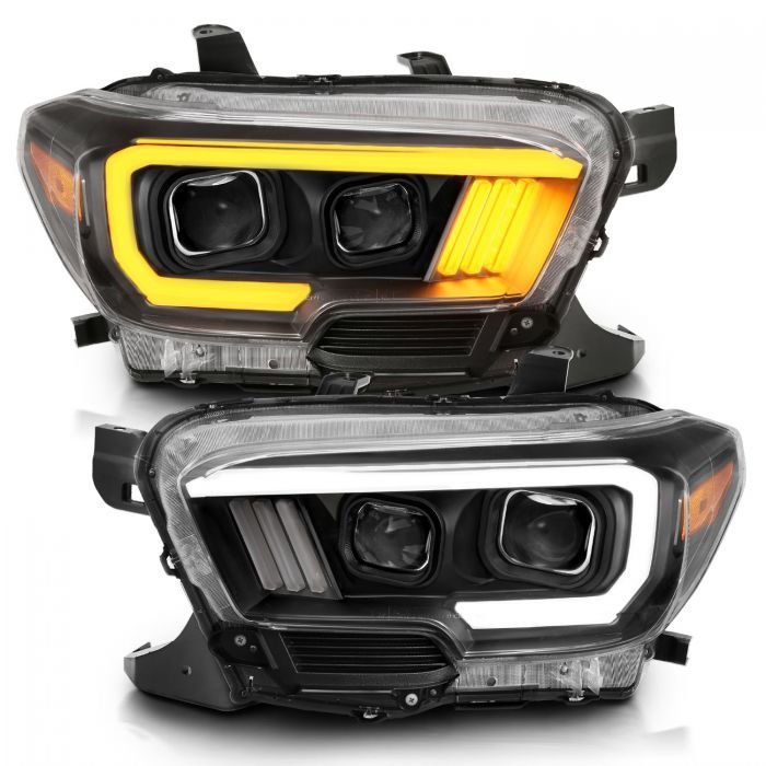 Toyota Tacoma 16-22 Projector Plank Style Switchback Headlights Black Amber