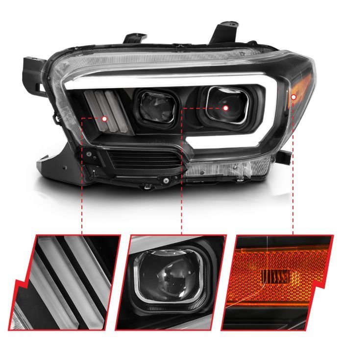 Toyota Tacoma 16-22 Projector Plank Style Switchback Headlights Black Amber
