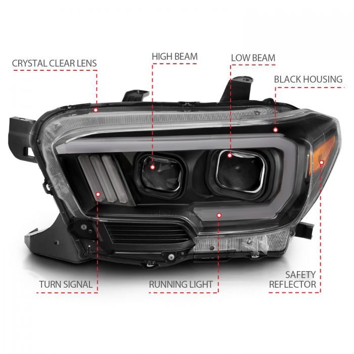 Toyota Tacoma 16-22 Projector Plank Style Switchback Headlights Black Amber