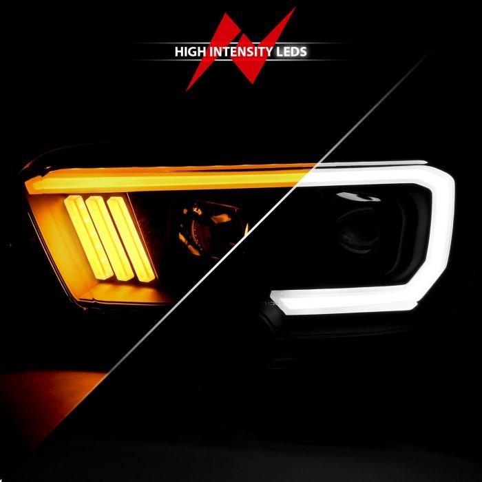 Toyota Tacoma 16-22 Projector Plank Style Switchback Headlights Black Amber