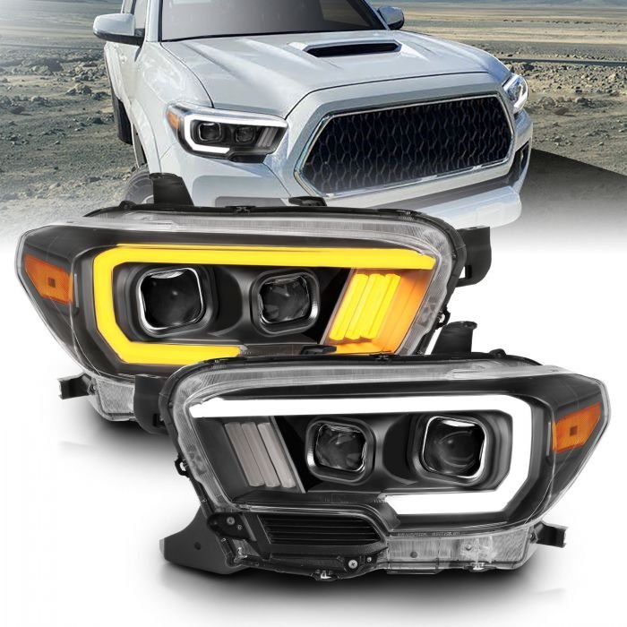 Toyota Tacoma 16-22 Projector Plank Style Switchback Headlights Black Amber