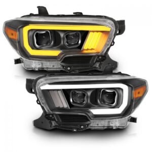 Toyota Tacoma 16-22 Projector Plank Style Switchback Headlights Black Amber - Image 2