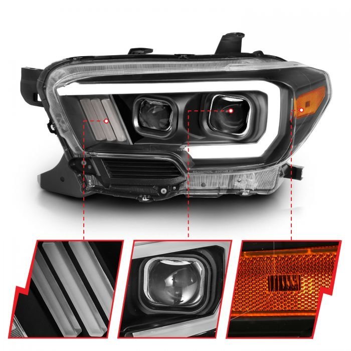 Toyota Tacoma 16-22 Projector Plank Style Switchback Headlights Black Amber