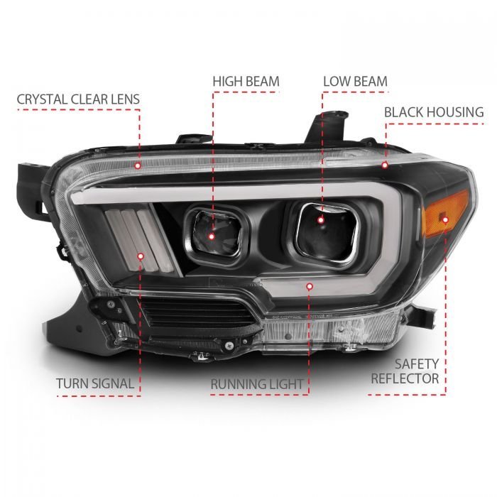 Toyota Tacoma 16-22 Projector Plank Style Switchback Headlights Black Amber