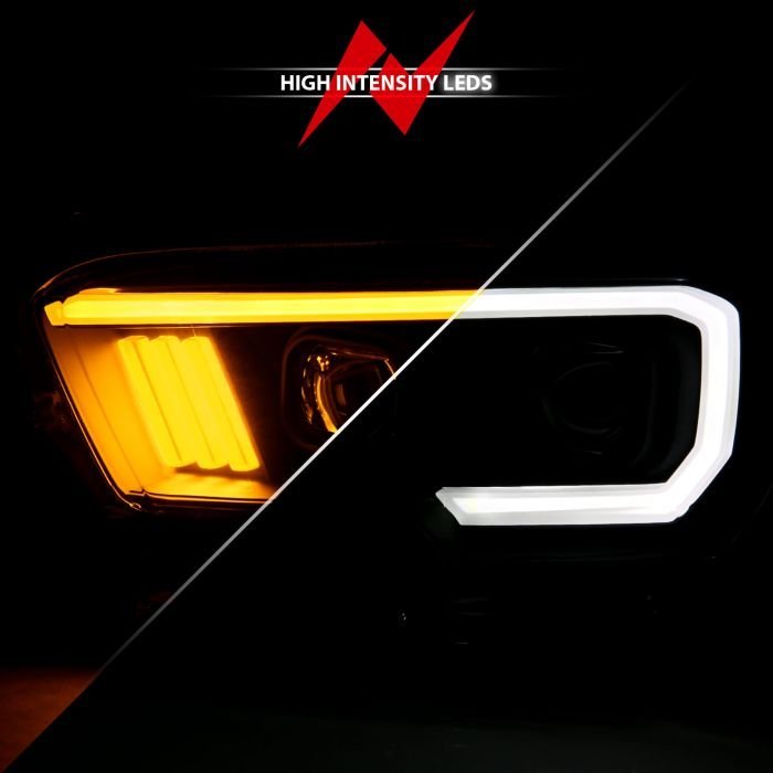 Toyota Tacoma 16-22 Projector Plank Style Switchback Headlights Black Amber