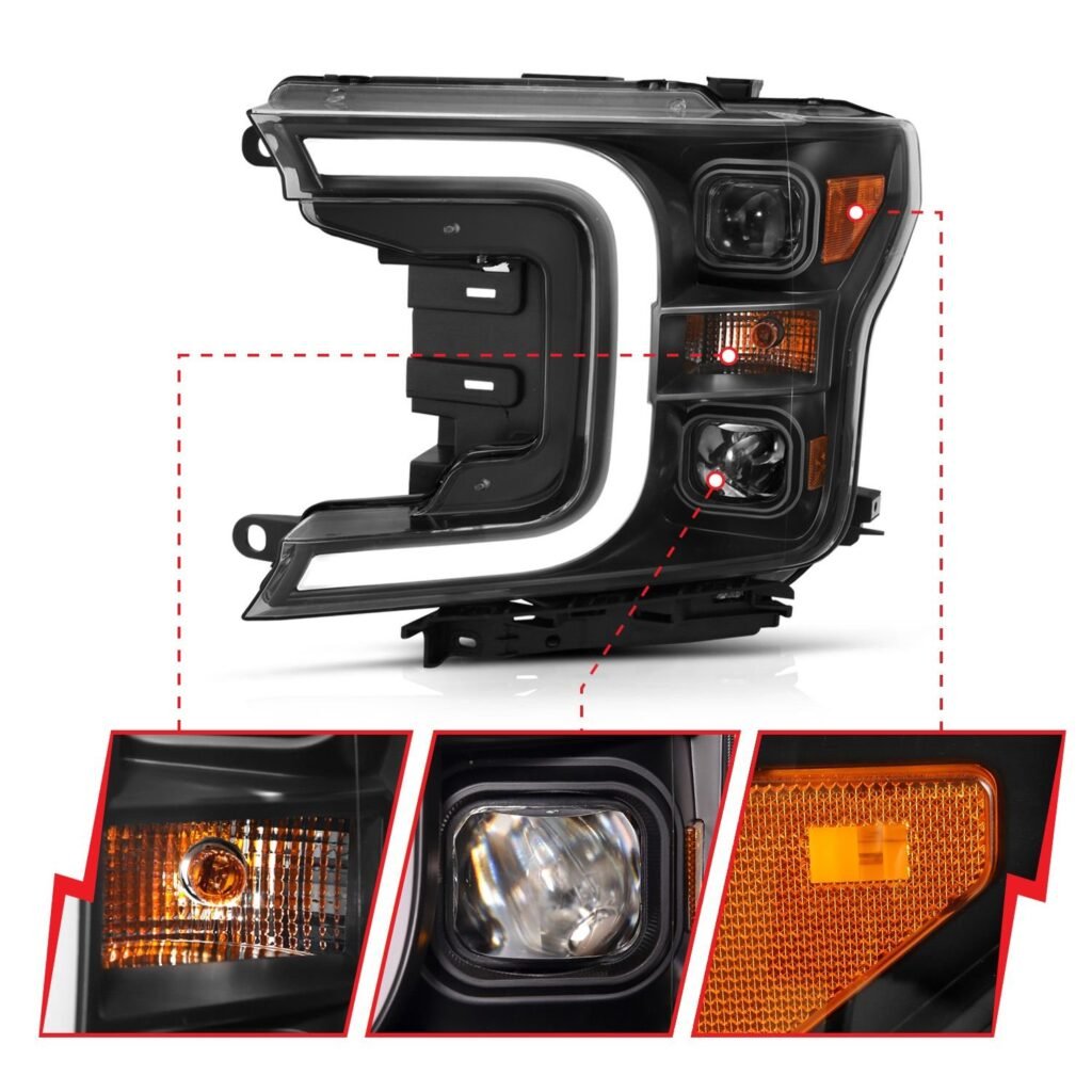 Ford F-150 18-20 Projector C Bar Style Switchback Headlights Black