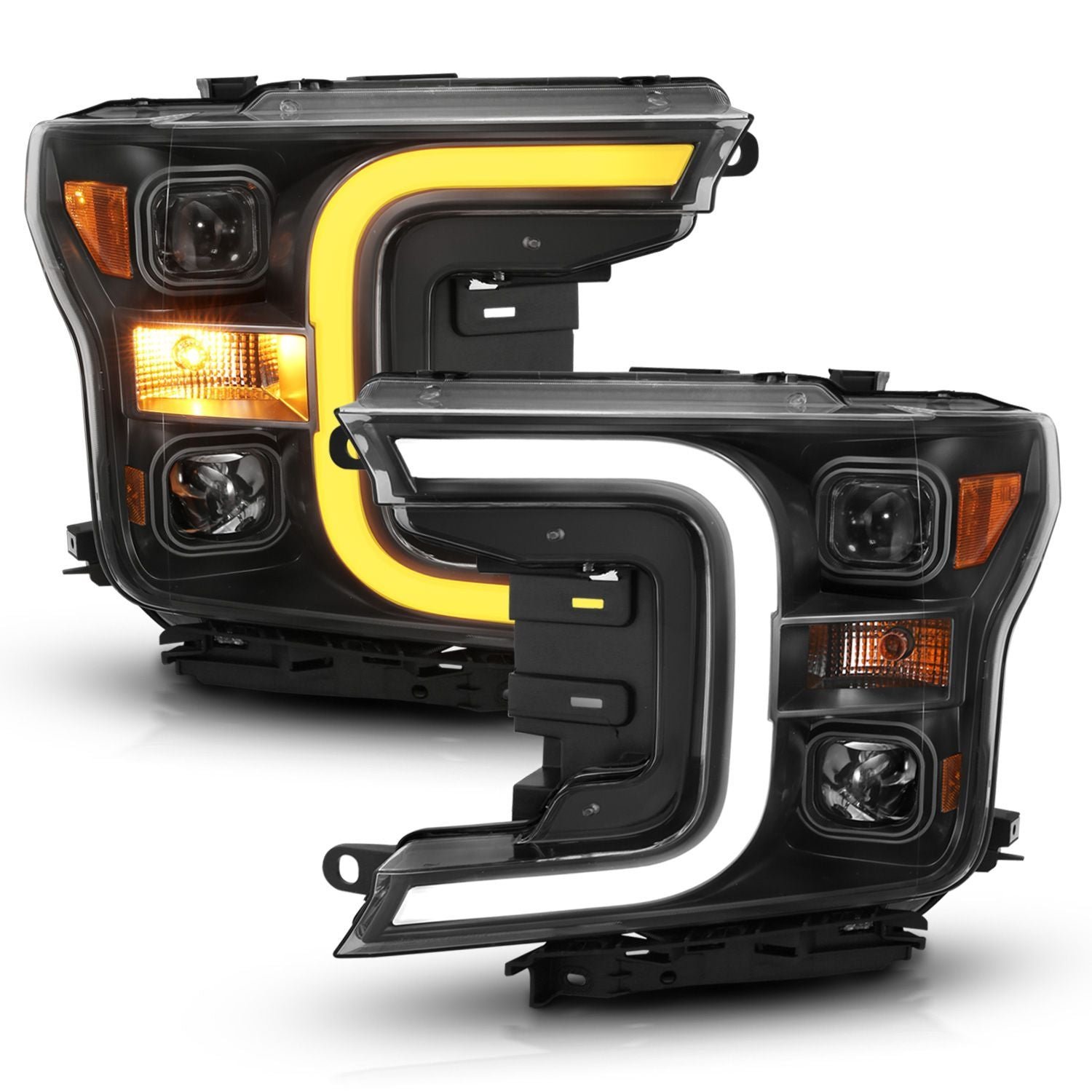 Ford F-150 18-20 Projector C Bar Style Switchback Headlights Black - Image 7