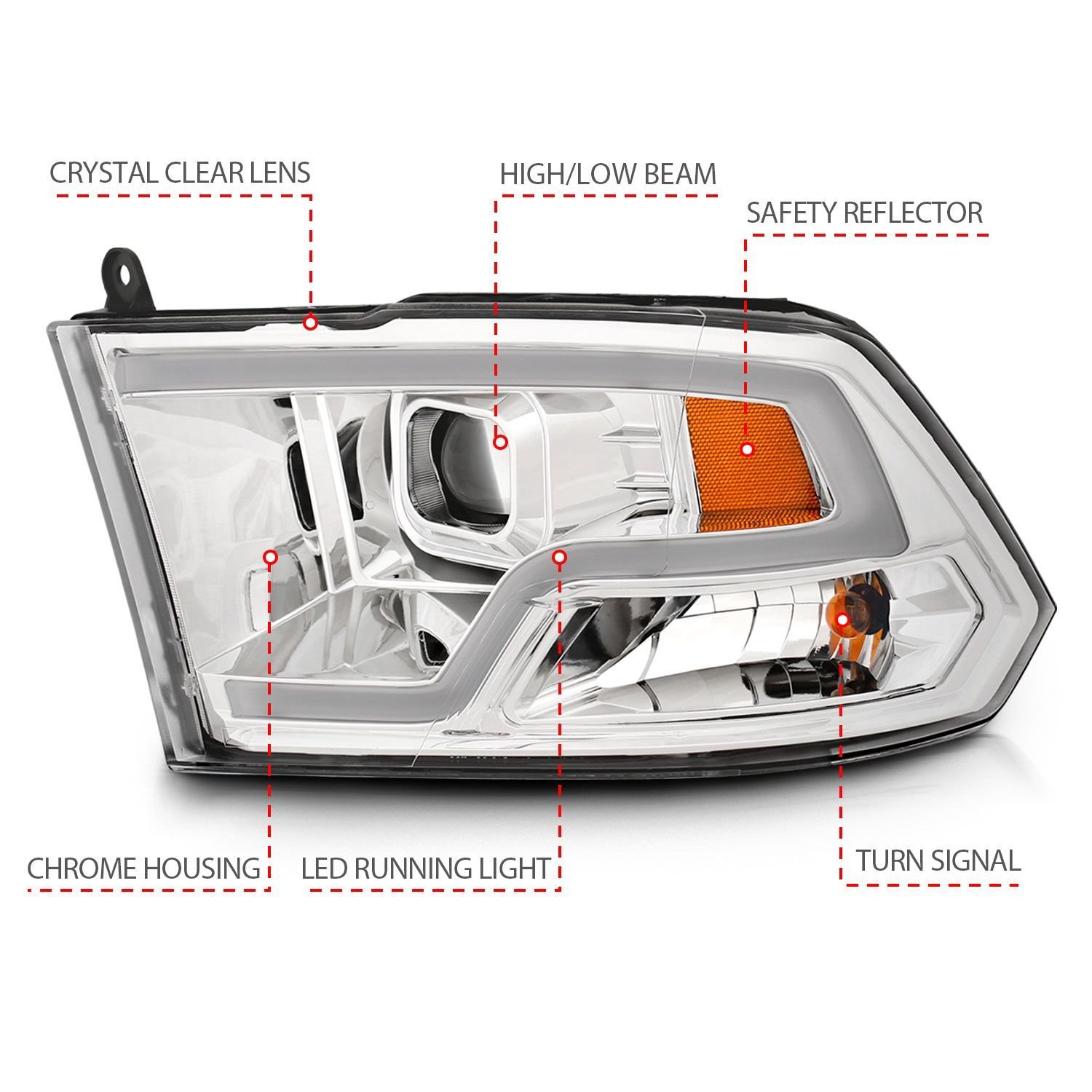 Dodge Ram 1500 09-18 /ram 2500/3500 10-18 Plank Style Projector Headlights Chrome - Image 4