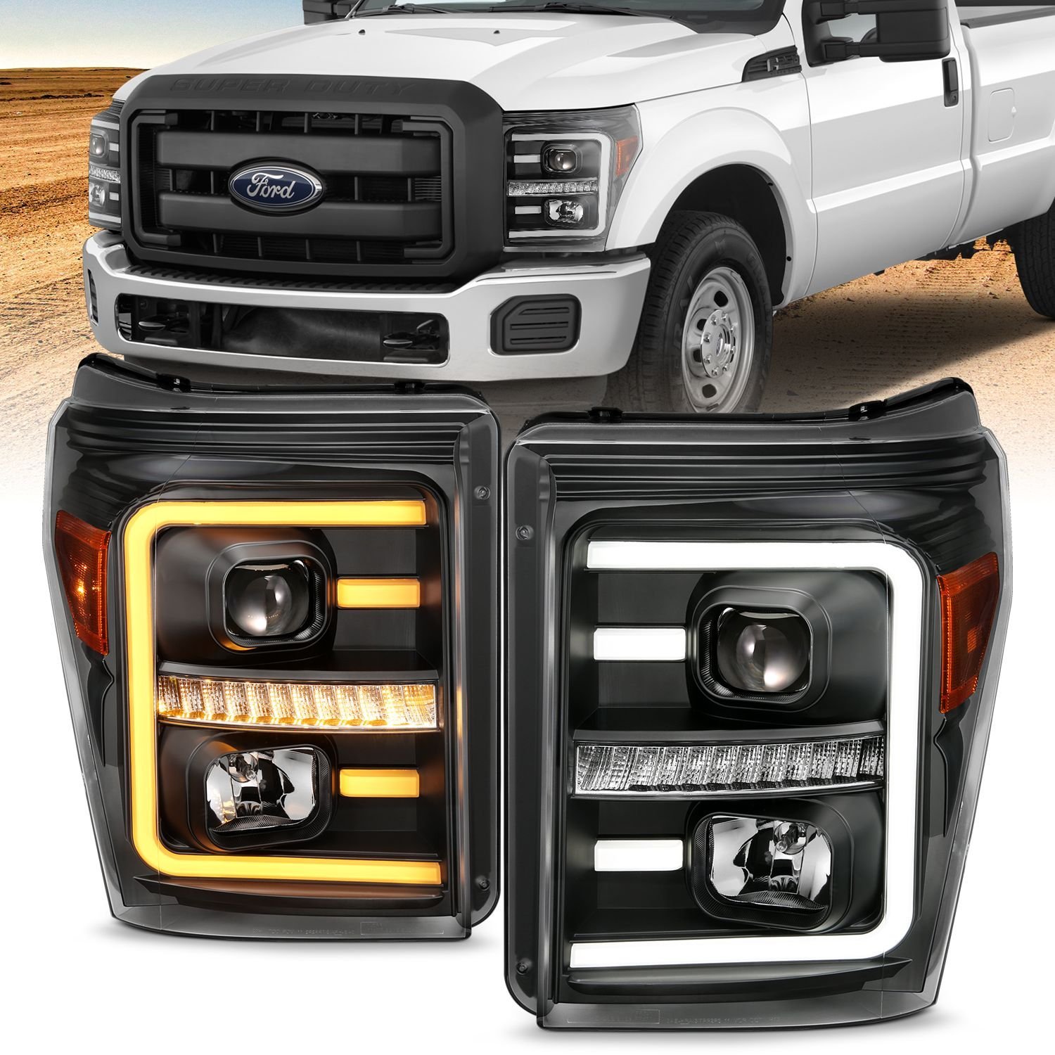 Ford Super Duty 11-16 Projector Plank Style Switchback Headlight Black - Image 1
