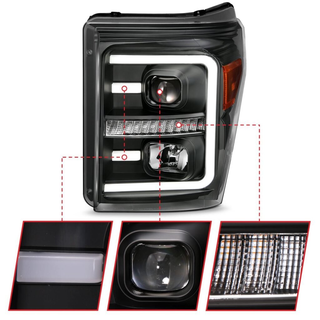 Ford Super Duty 11-16 Projector Plank Style Switchback Headlight Black