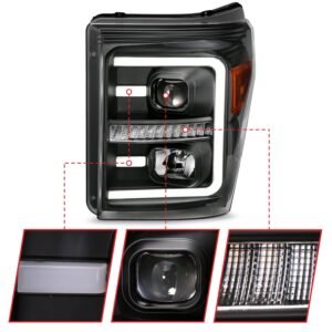 Ford Super Duty 11-16 Projector Plank Style Switchback Headlight Black - Image 3