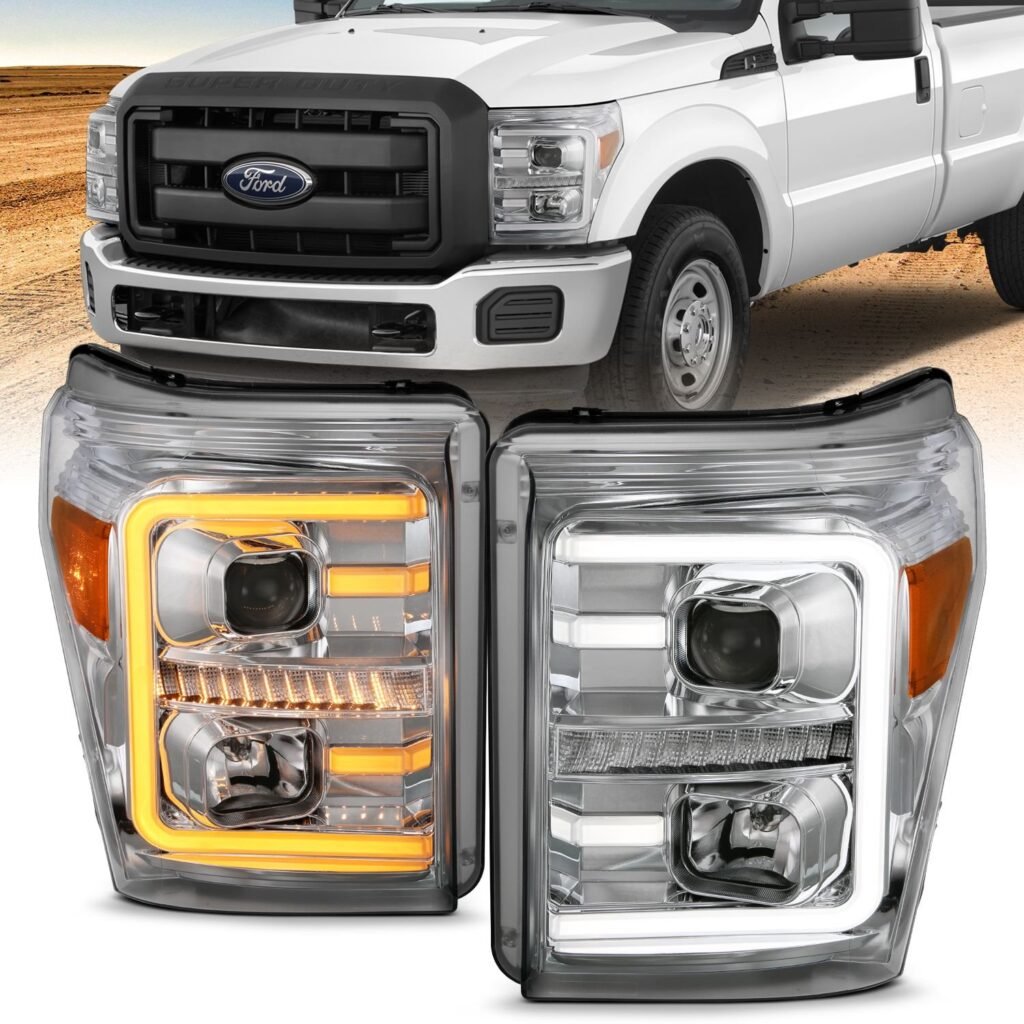 Ford Super Duty 11-16 Projector Plank Style Switchback Headlights H.L Chrome Amber