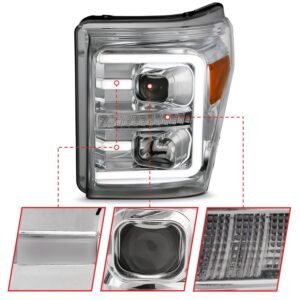 Ford Super Duty 11-16 Projector Plank Style Switchback Headlights H.L Chrome Amber - Image 3