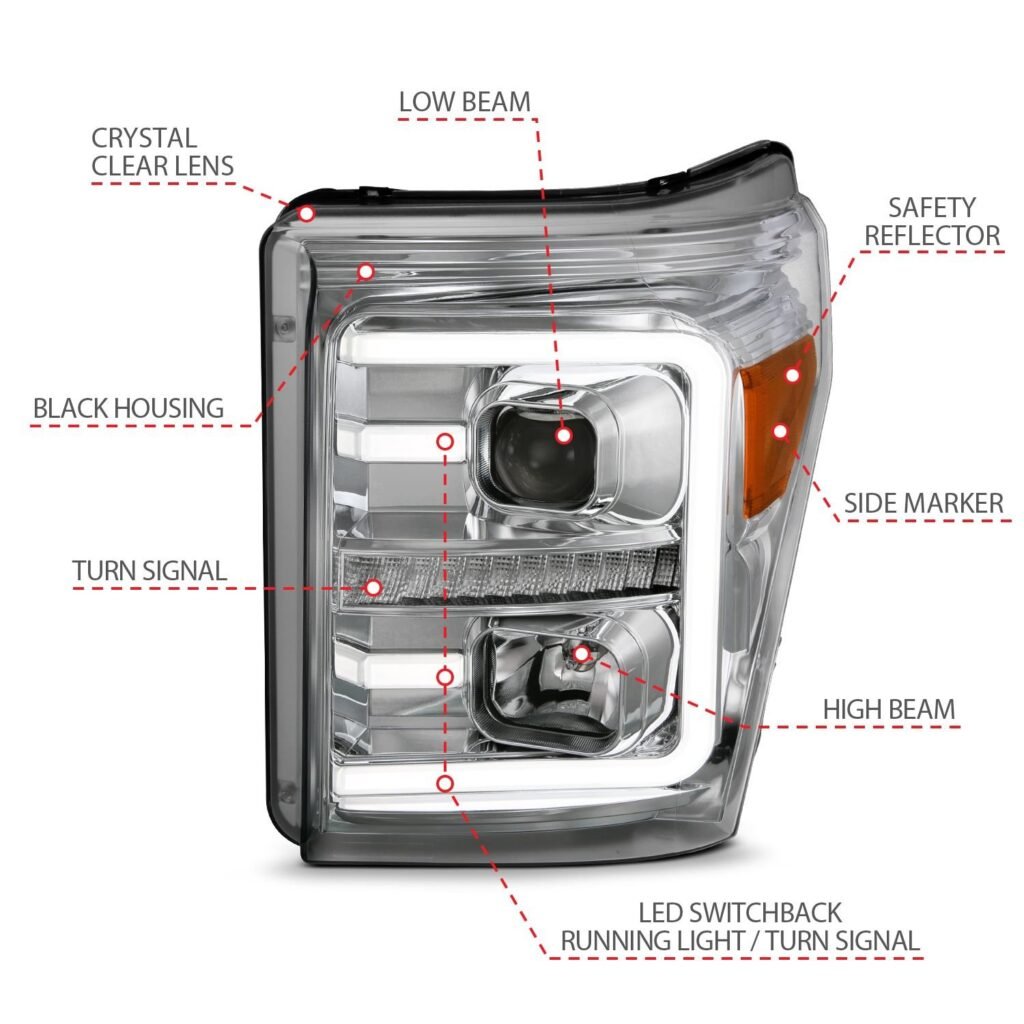 Ford Super Duty 11-16 Projector Plank Style Switchback Headlights H.L Chrome Amber