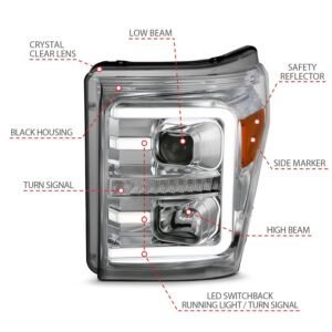 Ford Super Duty 11-16 Projector Plank Style Switchback Headlights H.L Chrome Amber - Image 4