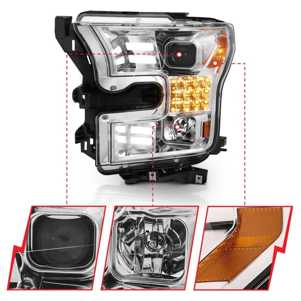 Ford F-150 15-17 Projector Headlights With Chrome Housing With Led Style Light Bar