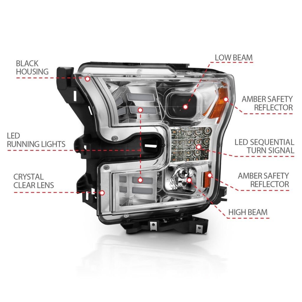 Ford F-150 15-17 Projector Headlights With Chrome Housing With Led Style Light Bar