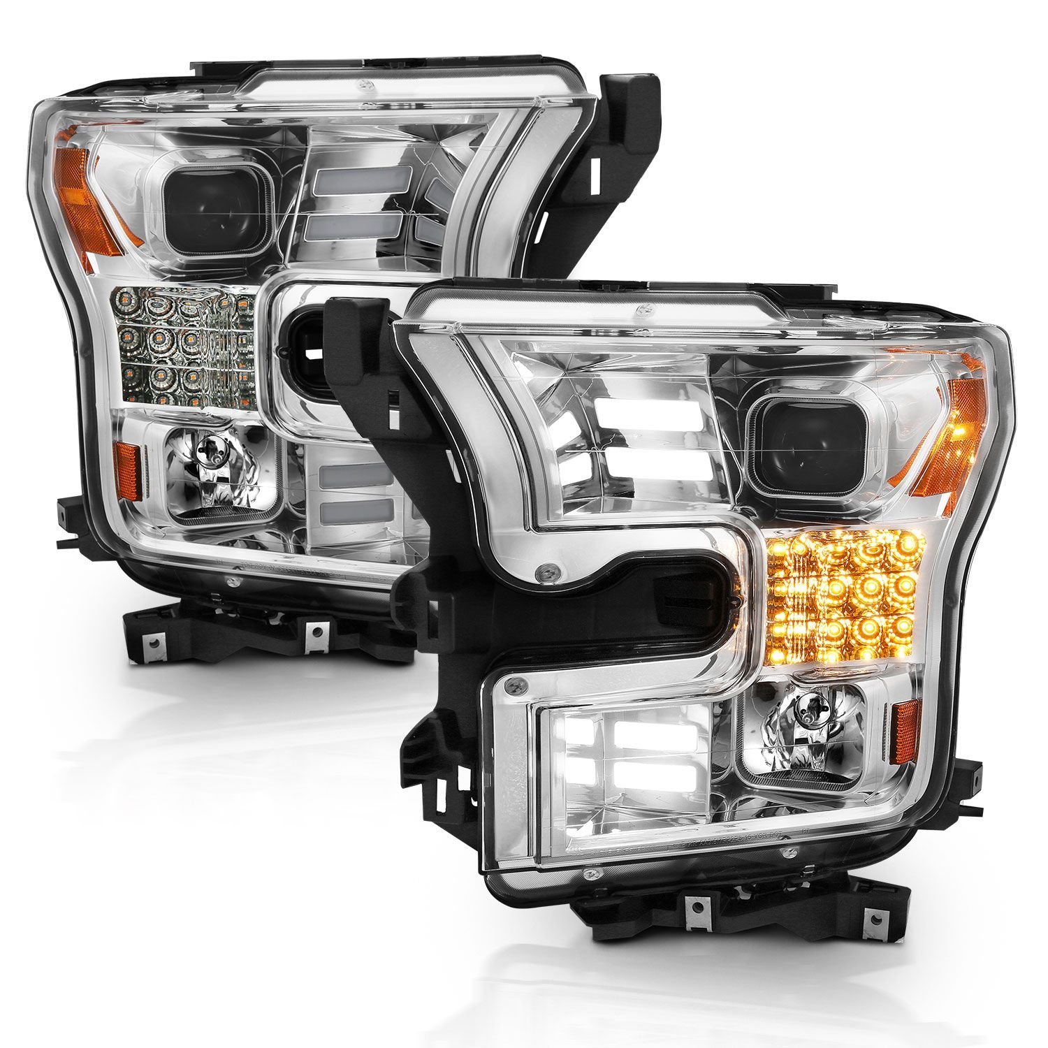 Ford F-150 15-17 Projector Headlights With Chrome Housing With Led Style Light Bar - Image 7