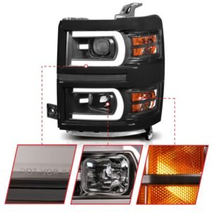 Chevy Silverado 1500 14-15 Projector Switchback Headlight - Black - Image 3