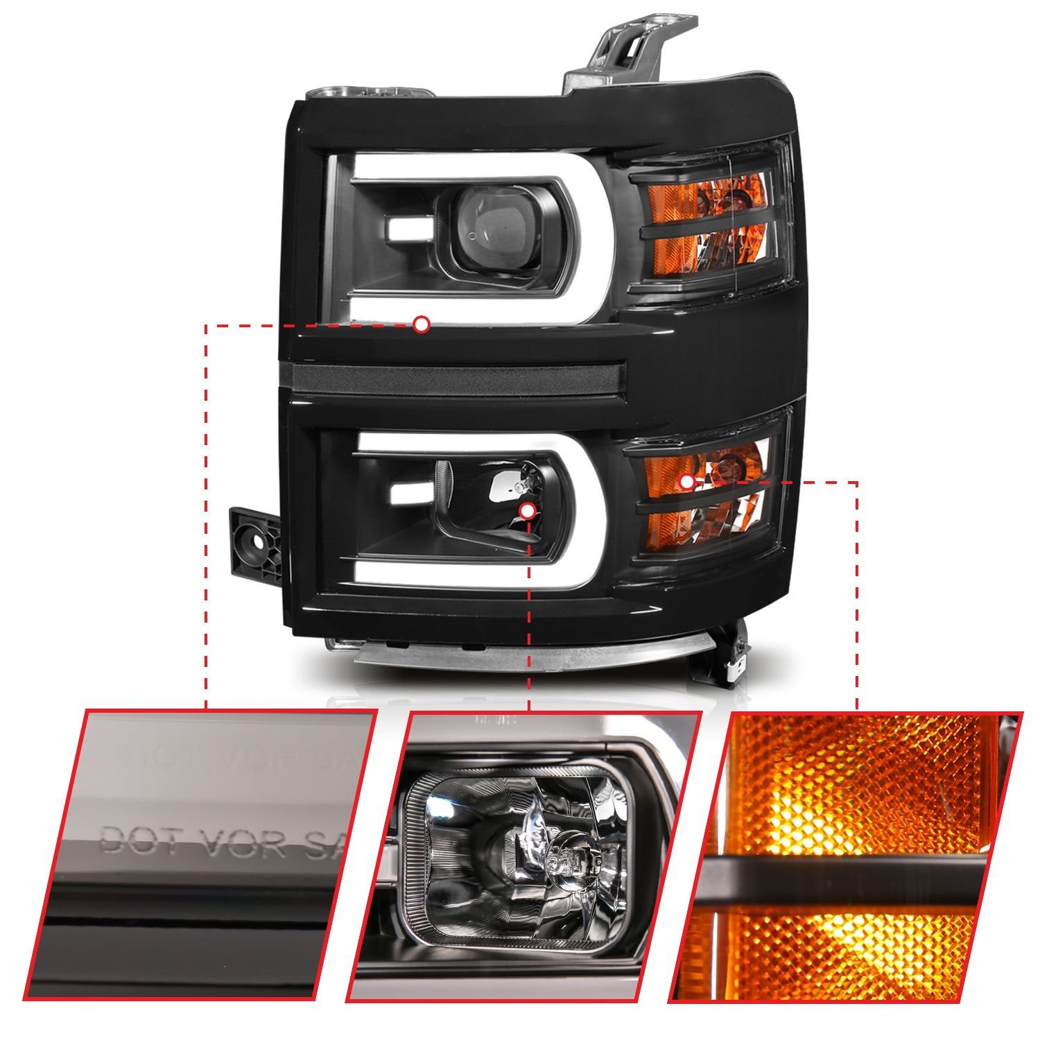 Chevy Silverado 1500 14-15 Projector Switchback Headlight - Black - Image 3