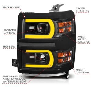 Chevy Silverado 1500 14-15 Projector Switchback Headlight - Black - Image 4
