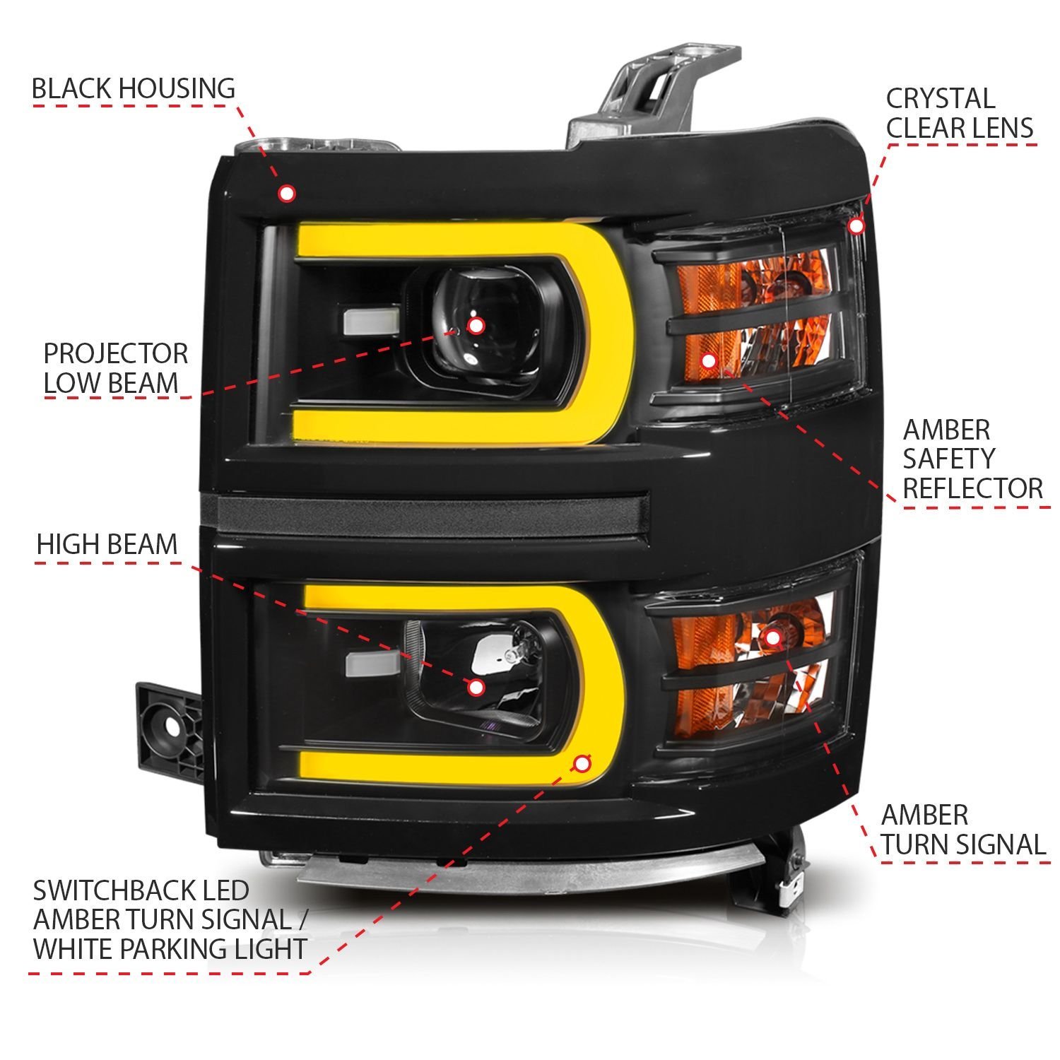 Chevy Silverado 1500 14-15 Projector Switchback Headlight - Black - Image 4