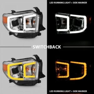 Toyota Tundra 14-17 Projector Led Bar Style Switchback Headlights Chrome - Image 2