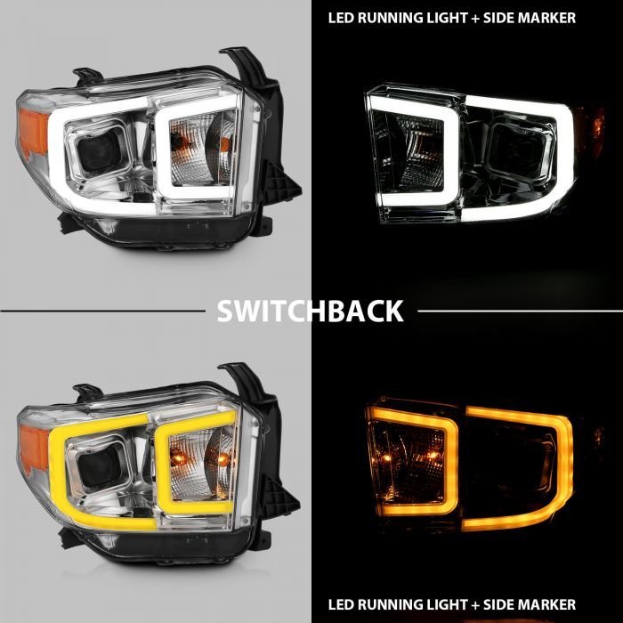 Toyota Tundra 14-17 Projector Led Bar Style Switchback Headlights Chrome