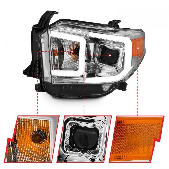 Toyota Tundra 14-17 Projector Led Bar Style Switchback Headlights Chrome