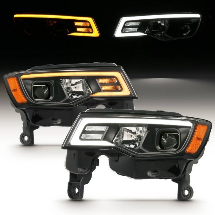 Jeep Grand Cherokee 17-22 Projector Switchback Led Plank Style Headlights Black