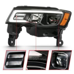 Jeep Grand Cherokee 17-22 Projector Switchback Led Plank Style Headlights Black - Image 3