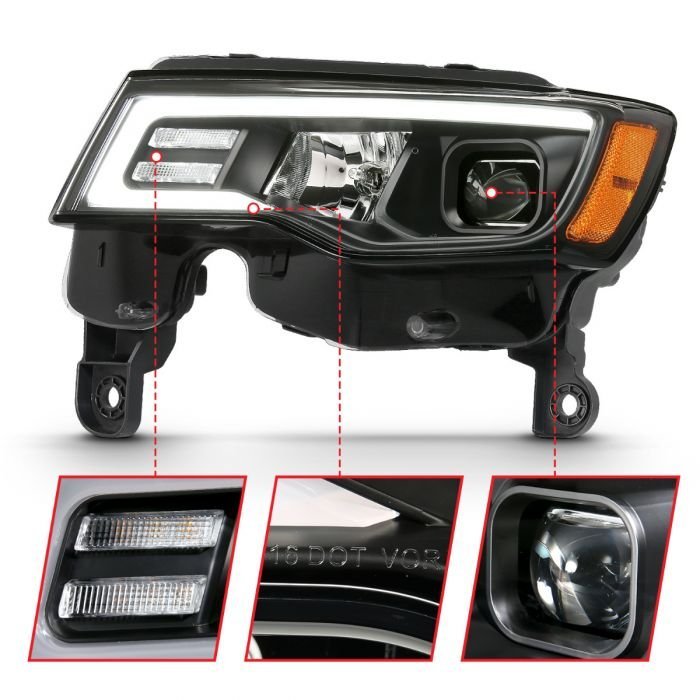 Jeep Grand Cherokee 17-22 Projector Switchback Led Plank Style Headlights Black
