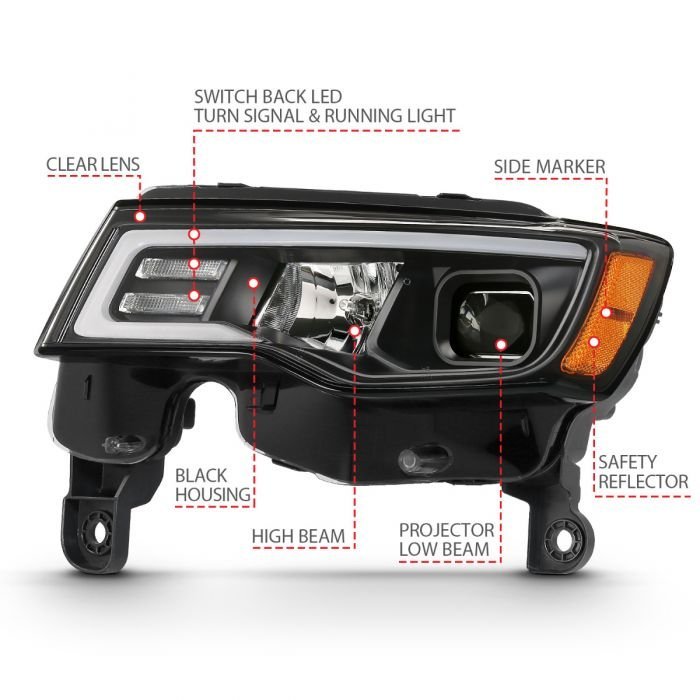 Jeep Grand Cherokee 17-22 Projector Switchback Led Plank Style Headlights Black