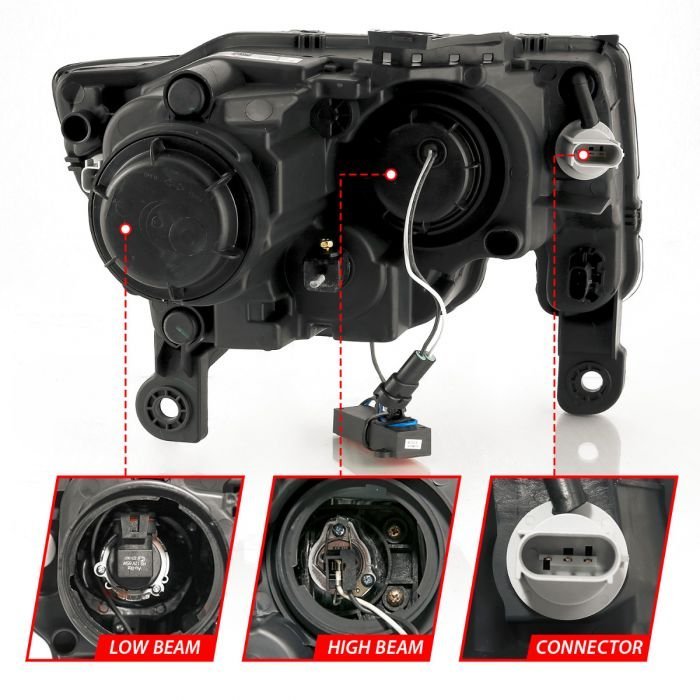 Jeep Grand Cherokee 17-22 Projector Switchback Led Plank Style Headlights Black