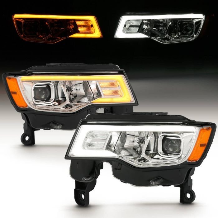 Jeep Grand Cherokee 17-22 Projector Switchback Led Plank Style Headlights Chrome
