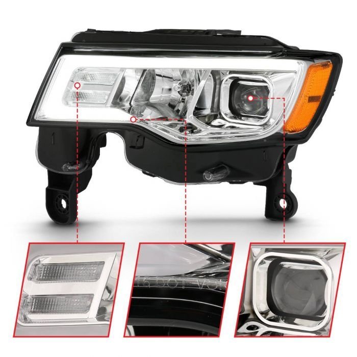 Jeep Grand Cherokee 17-22 Projector Switchback Led Plank Style Headlights Chrome