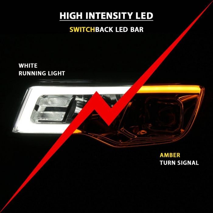 Jeep Grand Cherokee 17-22 Projector Switchback Led Plank Style Headlights Chrome