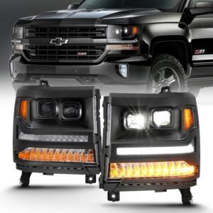 Chevy Silverado 1500 16-18 Led Projector Plank Headlights - Black - Image 1