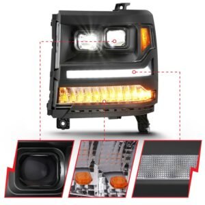 Chevy Silverado 1500 16-18 Led Projector Plank Headlights - Black - Image 4