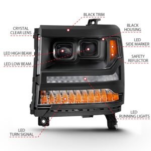 Chevy Silverado 1500 16-18 Led Projector Plank Headlights - Black - Image 7