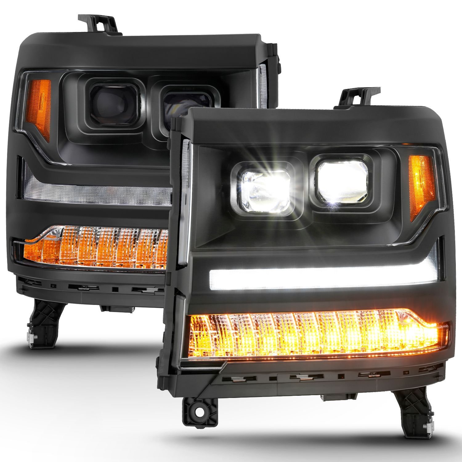 Chevy Silverado 1500 16-18 Led Projector Plank Headlights - Black - Image 3