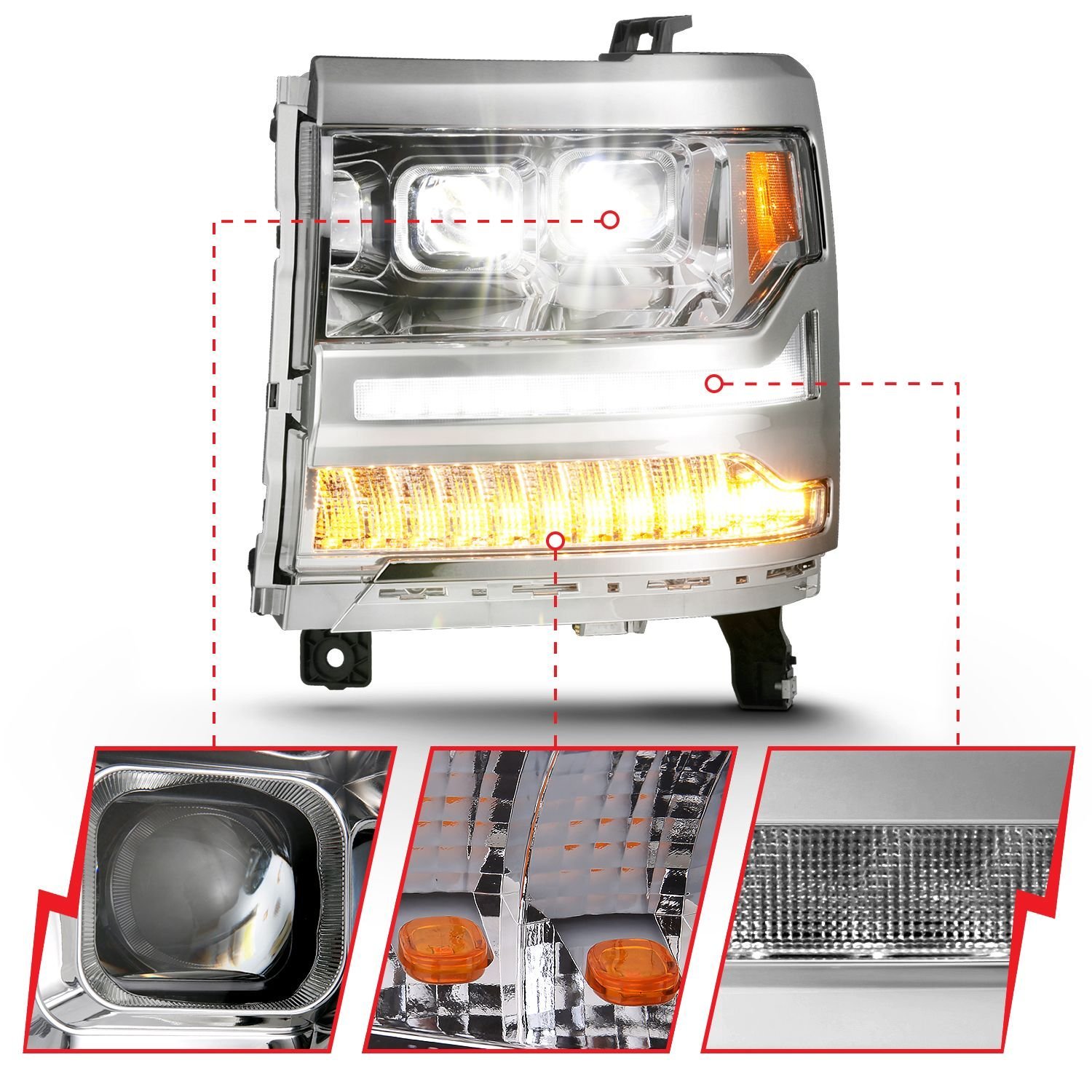 Chevy Silverado 16-18 1500 LED Projector Plank Headlights - Chrome - Image 6