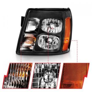 Cadillac Escalade 03-06 Crystal Headlight Black Amber - Image 3