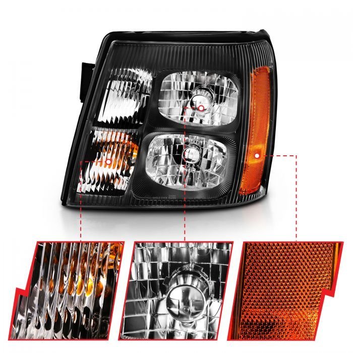 Cadillac Escalade 03-06 Crystal Headlight Black Amber