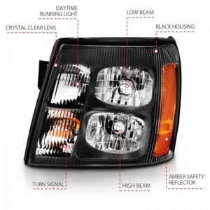 Cadillac Escalade 03-06 Crystal Headlight Black Amber - Image 4