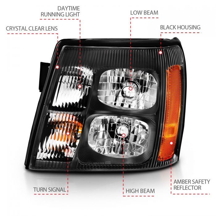 Cadillac Escalade 03-06 Crystal Headlight Black Amber