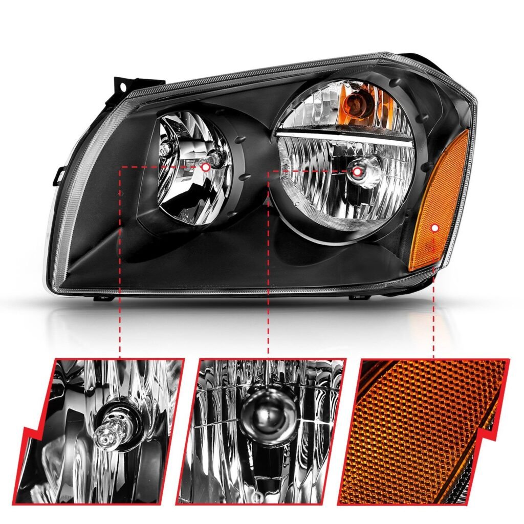 Dodge Magnum 05-07 Crystal Headlight Black Amber