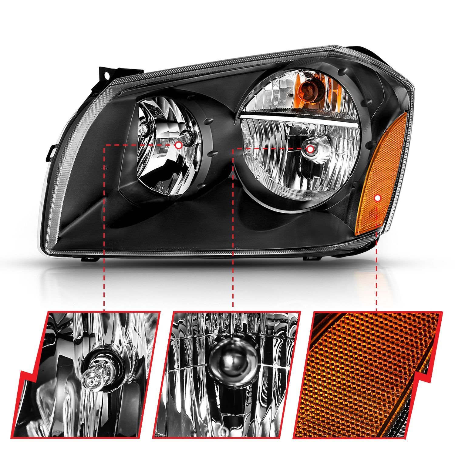 Dodge Magnum 05-07 Crystal Headlight Black Amber - Image 4