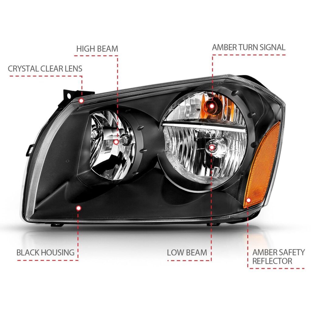 Dodge Magnum 05-07 Crystal Headlight Black Amber