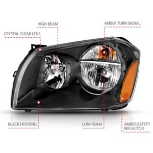 Dodge Magnum 05-07 Crystal Headlight Black Amber - Image 3